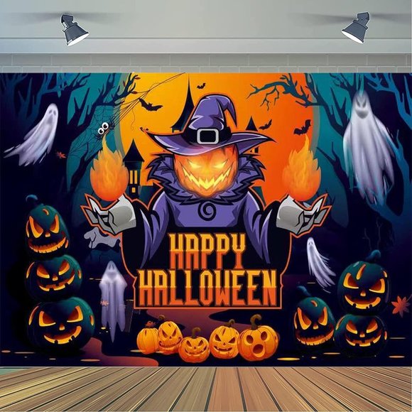 Halloween 7x5ft Horror Moon Night Scary Pumpkin Jack Lantern Backdrop Banner - Picture 1 of 6